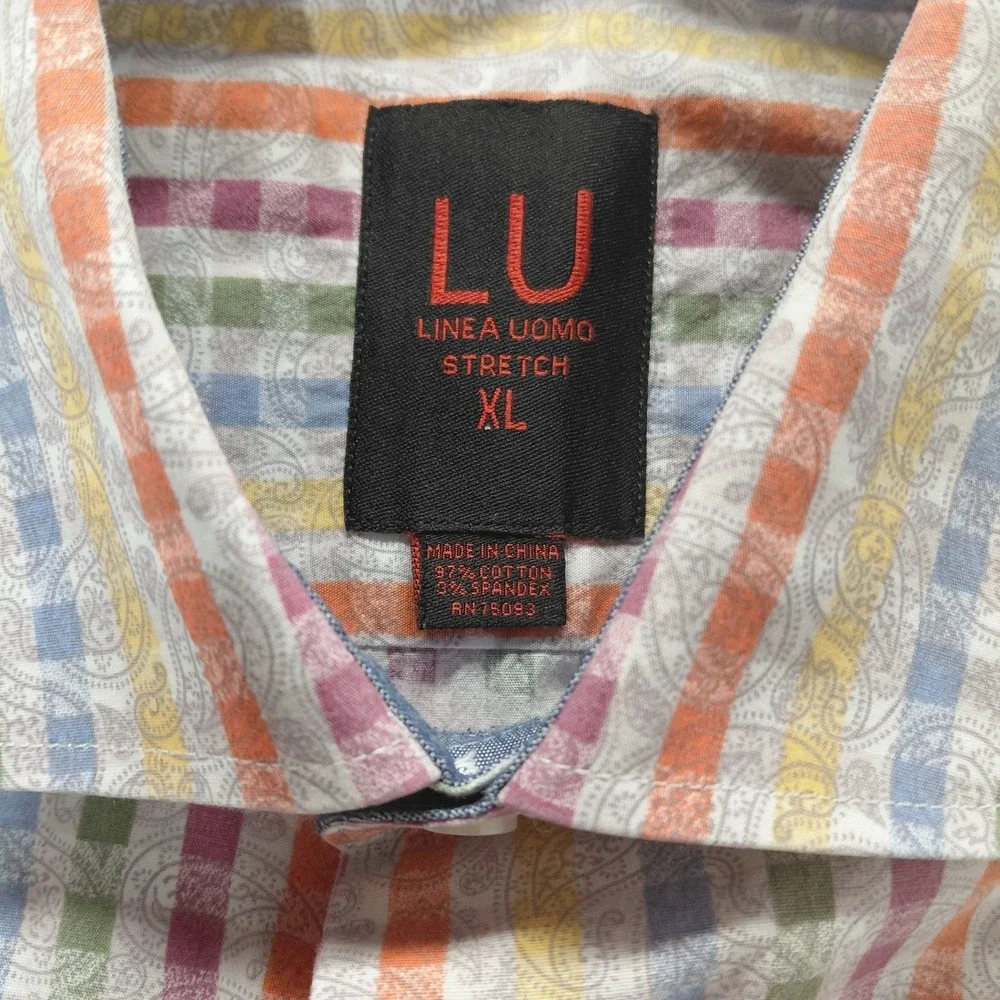 Linea Uomo Button Up Shirt Mens XL Paisley Mutil Color Stripe Long Sleeve Collar